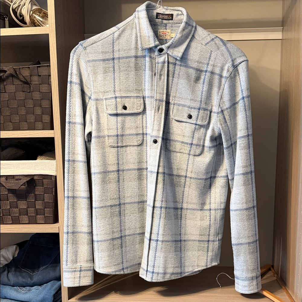 Faherty Light Blue Plaid Lightweight Shirt Jacket